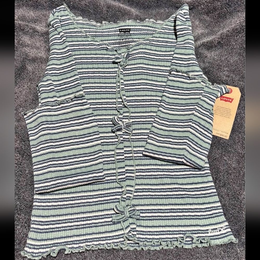 Levi's Ribbed Bell-Sleeve Striped Knit Top - Size Med NWT